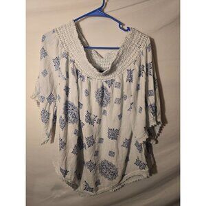 Unique Spectrum Womens Boho Style Shirt Top Blouse Romantic Off Shoulder Size 1X